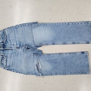 H & M High Waist Button Fly Distressed Straight Leg Jeans Light Wash Size 4
